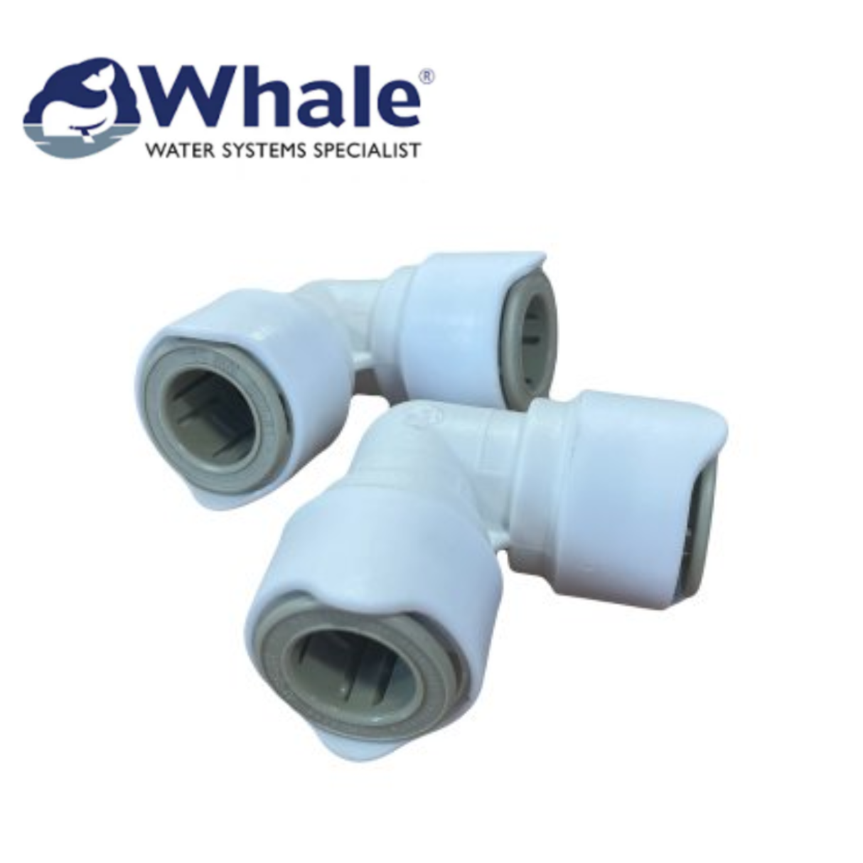 Whale Quick Connect Equal Elbow 15mm, showcasing durable plastic construction and precise connectors for plumbing systems.