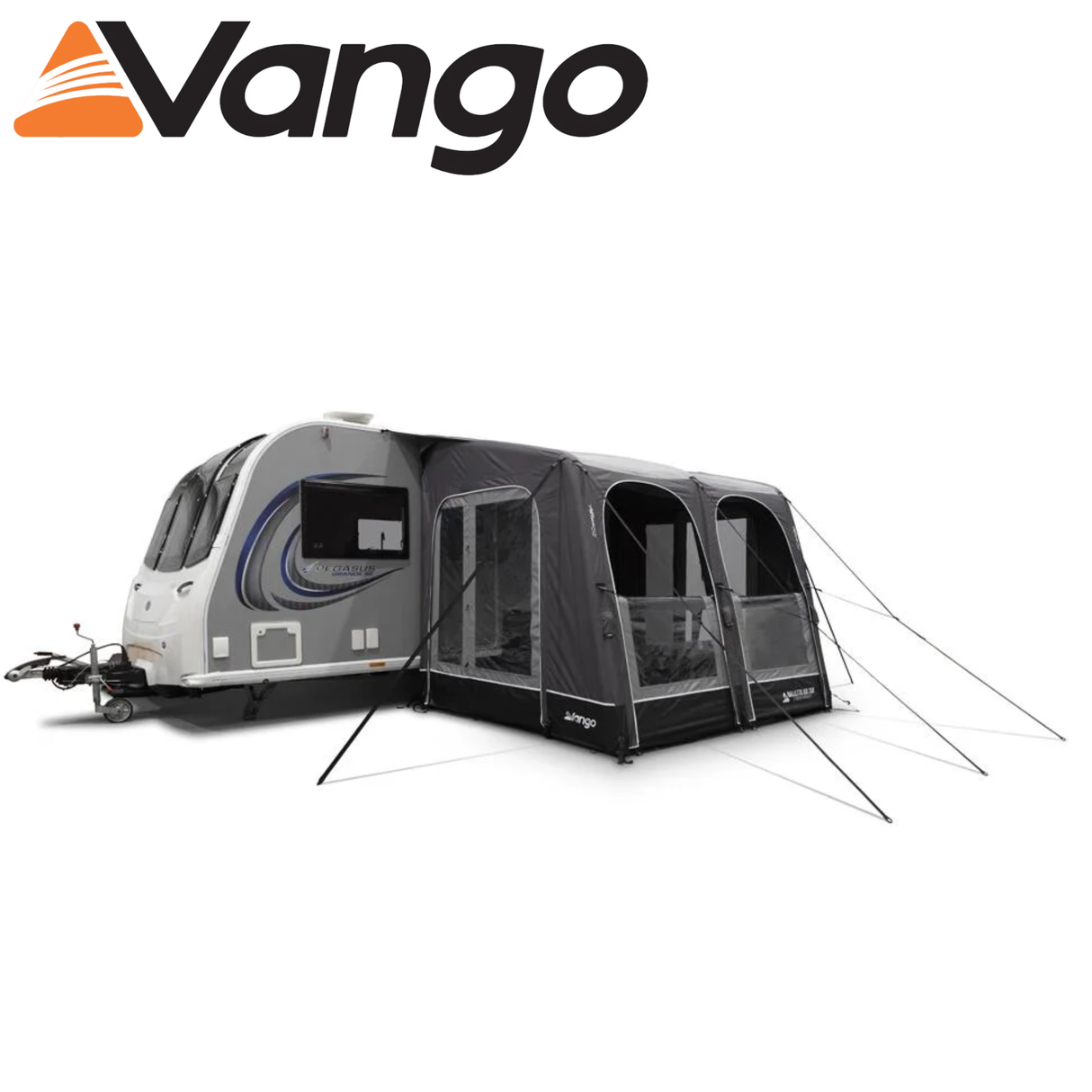 Vango Balletto Pro Air 260 caravan awning set up, showcasing its spacious design and sturdy construction in a campsite setting.
