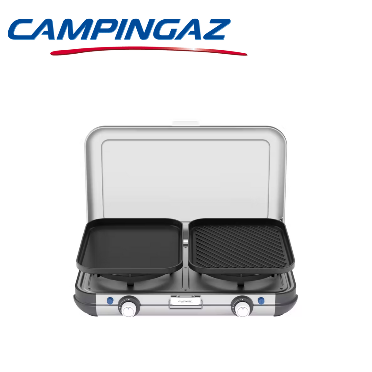 Campingaz Camping Kitchen 2 Grill & Go with a compact design and two cooking surfaces for outdoor grilling and cooking.