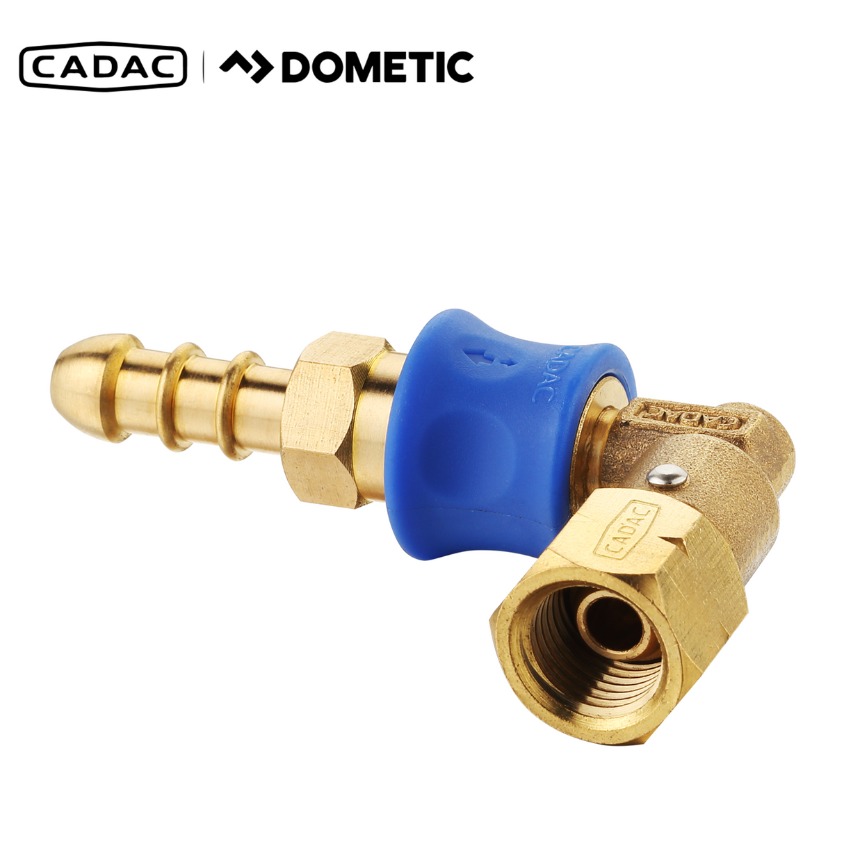 Cadac 8MM 90 degree quick release coupling showcasing durable metal construction and secure connection design.