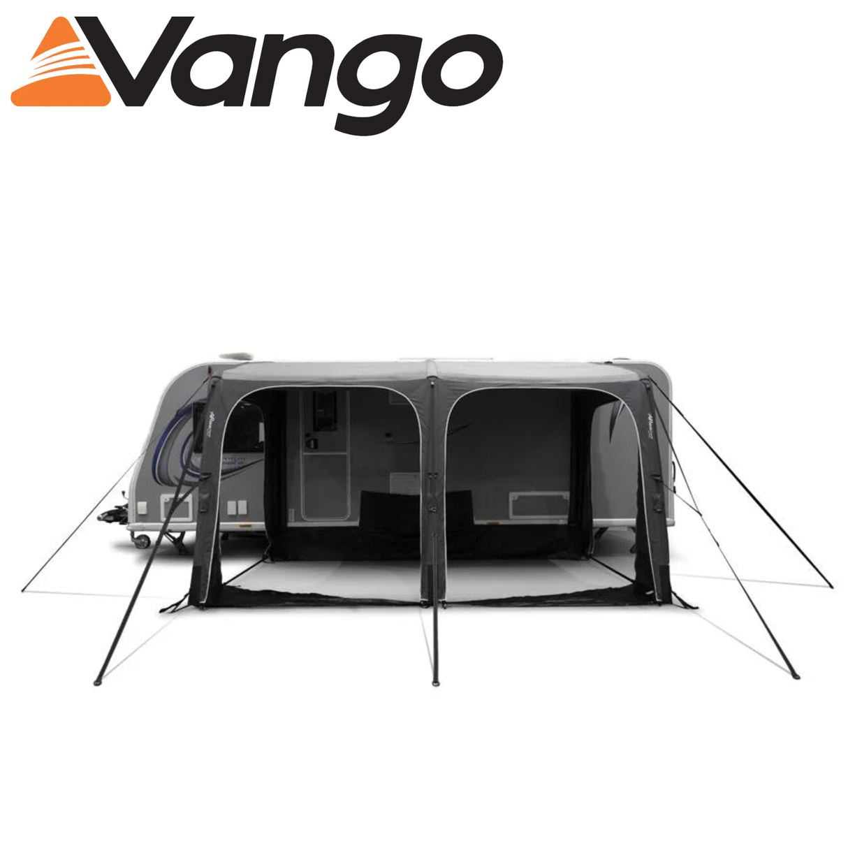 Vango Balletto Pro Air 390 caravan awning set up, showcasing its spacious design and durable fabric in a campsite setting.