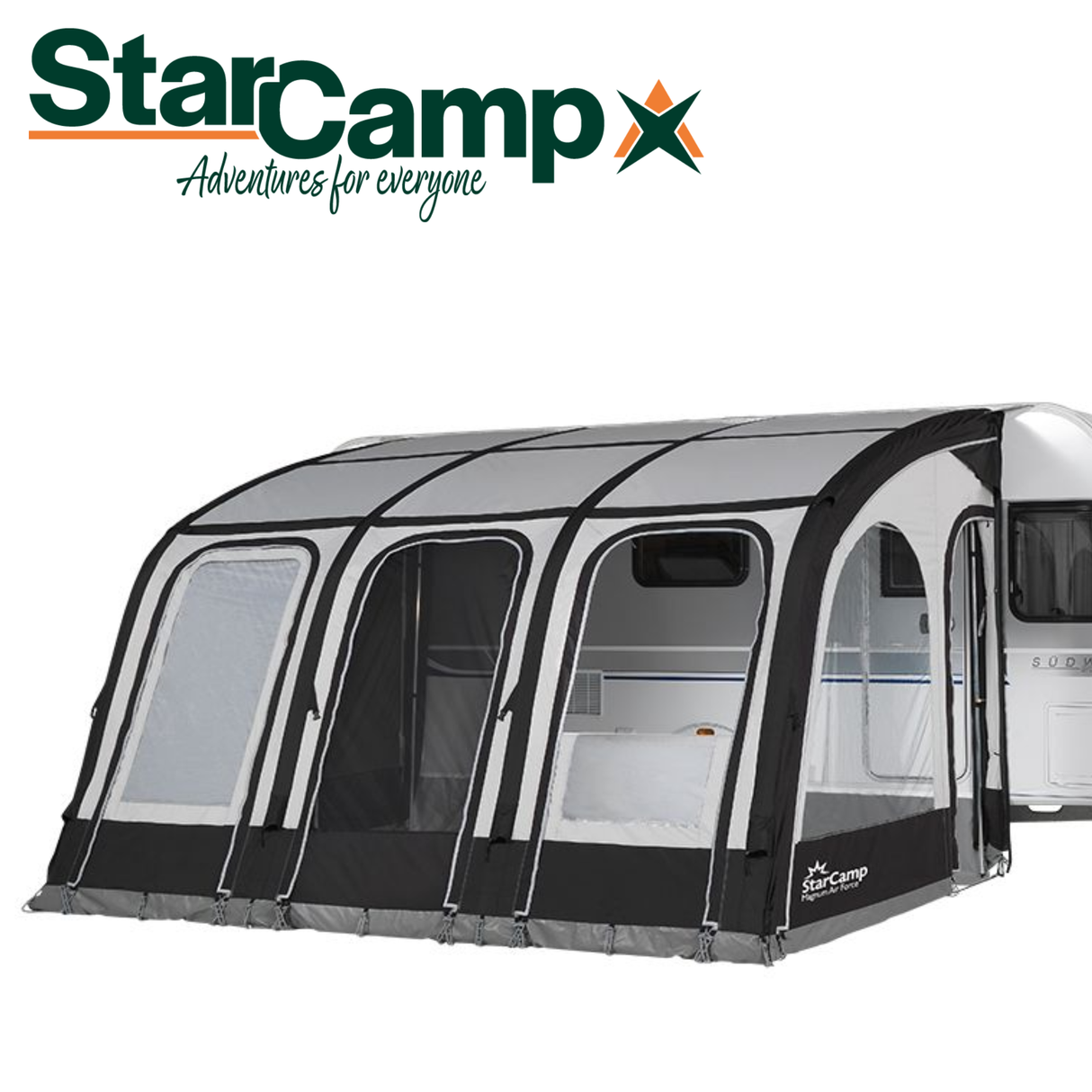 Dorema StarCamp Magnum AirForce Klimatex 390 porch awning featuring a spacious design and durable materials.