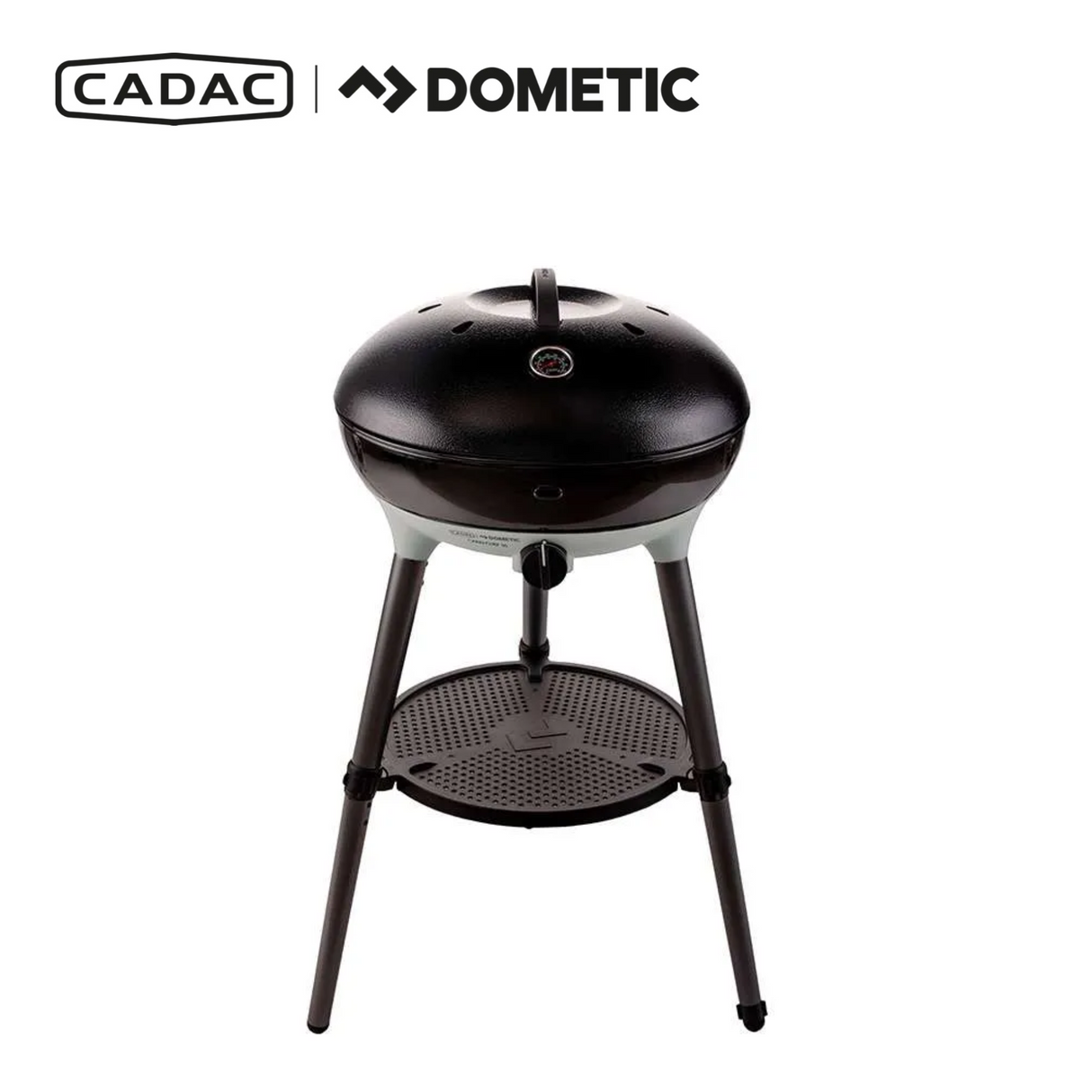Cadac Dometic Chef 50 gas BBQ with QR, featuring a sleek design and large cooking surface for outdoor grilling.