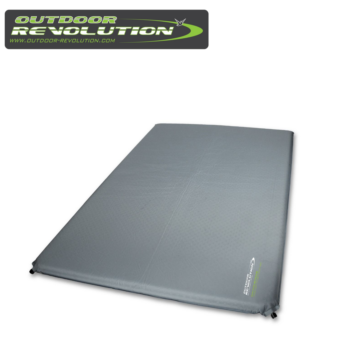 Outdoor Revolution Camp Star Top of the Pop 50mm self-inflating sleeping mat on a campsite, showcasing its thickness and texture.