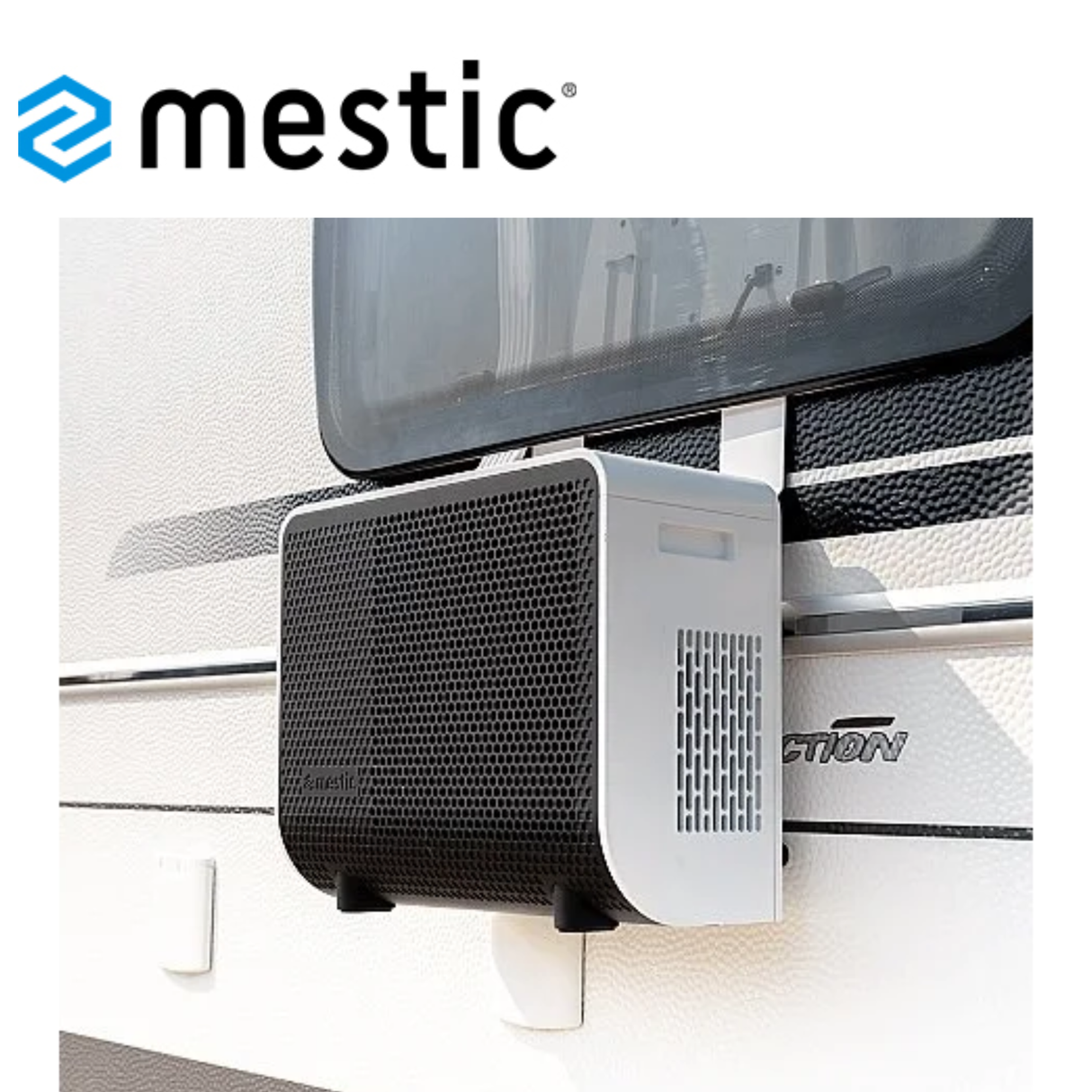 Mestic Split Unit Air Conditioner SPA-5100 UK with sleek design and digital display, mounted on a wall in a modern living room.
