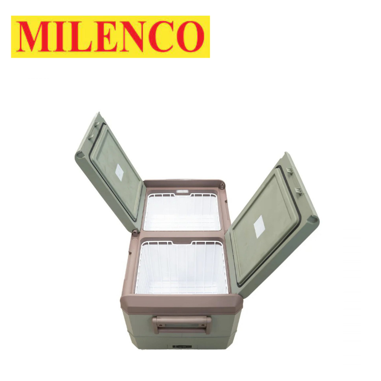 Milenco MyCoolMan 78ltr Dual Zone cooler with two compartments, showcasing its sleek design and functional features.