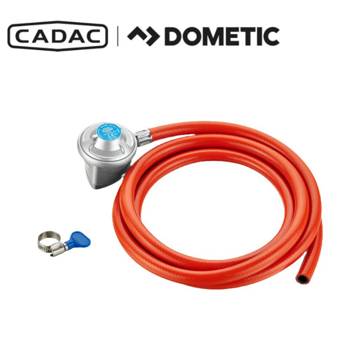 Cadac Dometic LP propane clip-on regulator with 2m hose for safe gas connection and control.