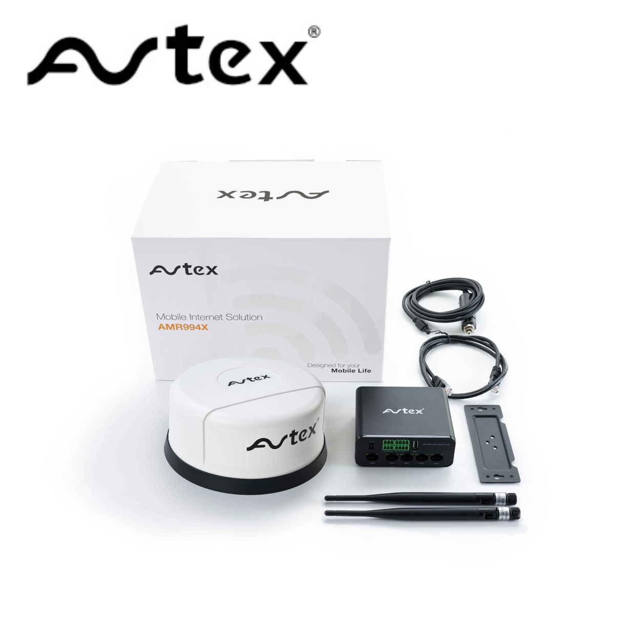 Avtex 4G antenna mobile internet solution dual SIM router AMR994X with sleek design and multiple connectivity ports.