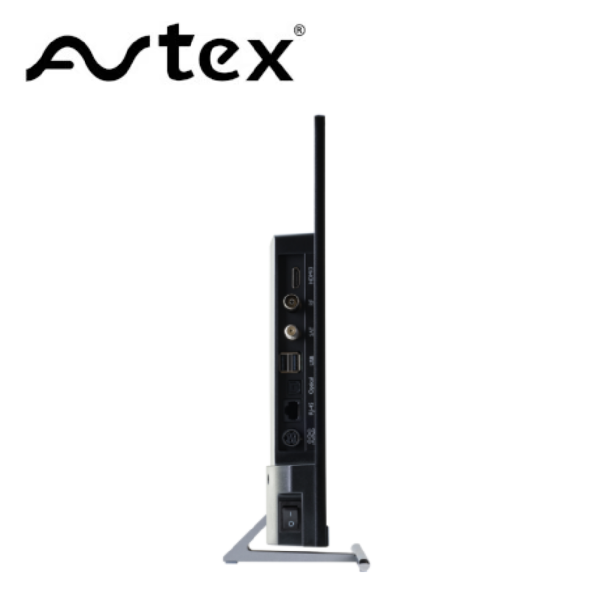 Avtex 24-inch SmartPRO Freely FHD TV with side view, featuring slim design and built-in DVD player