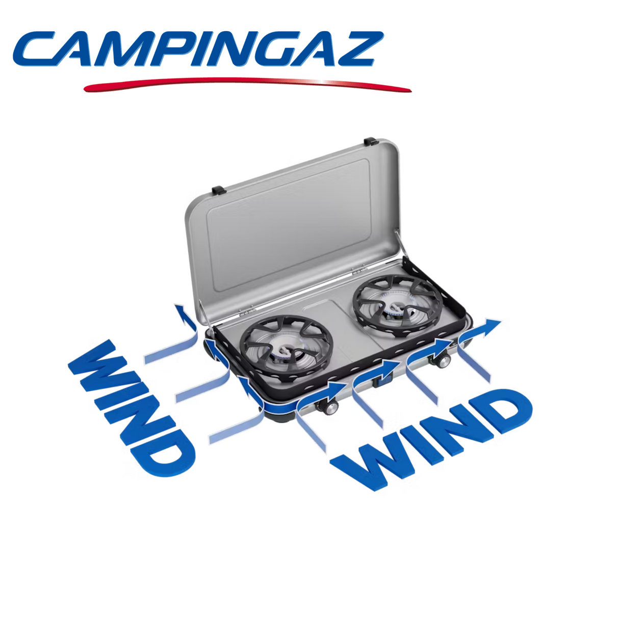 Campingaz Camping Kitchen 2 Maxi stove with multiple burners and storage, ideal for outdoor cooking and camping setups.