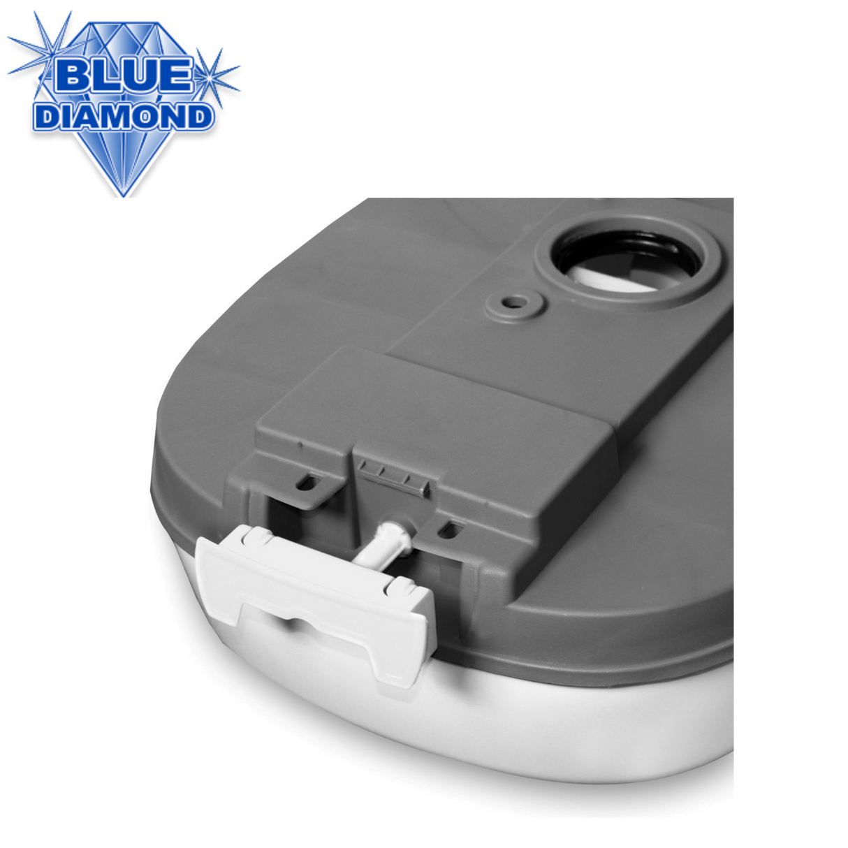 Blue Diamond Nature Calls Portable Toilet in a compact design, featuring a blue exterior and convenient carrying handle.