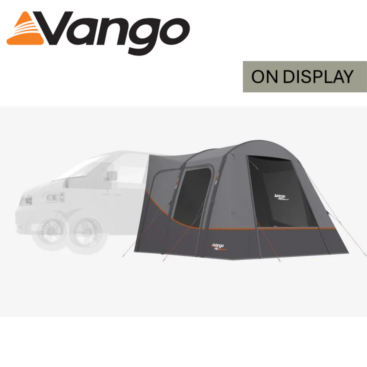 Vango Faros Air III Low Driveaway Awning set up beside a vehicle, showcasing its spacious design and air beam structure.