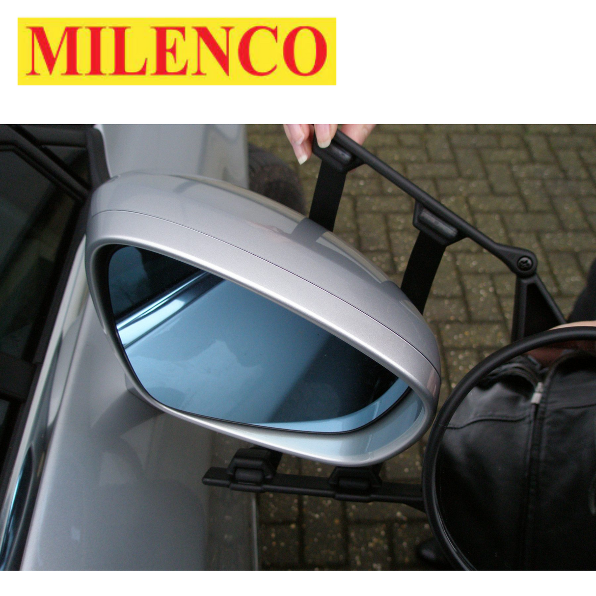 Milenco Falcon Safety Mirror Single showing a durable clamp design for enhanced visibility while driving.