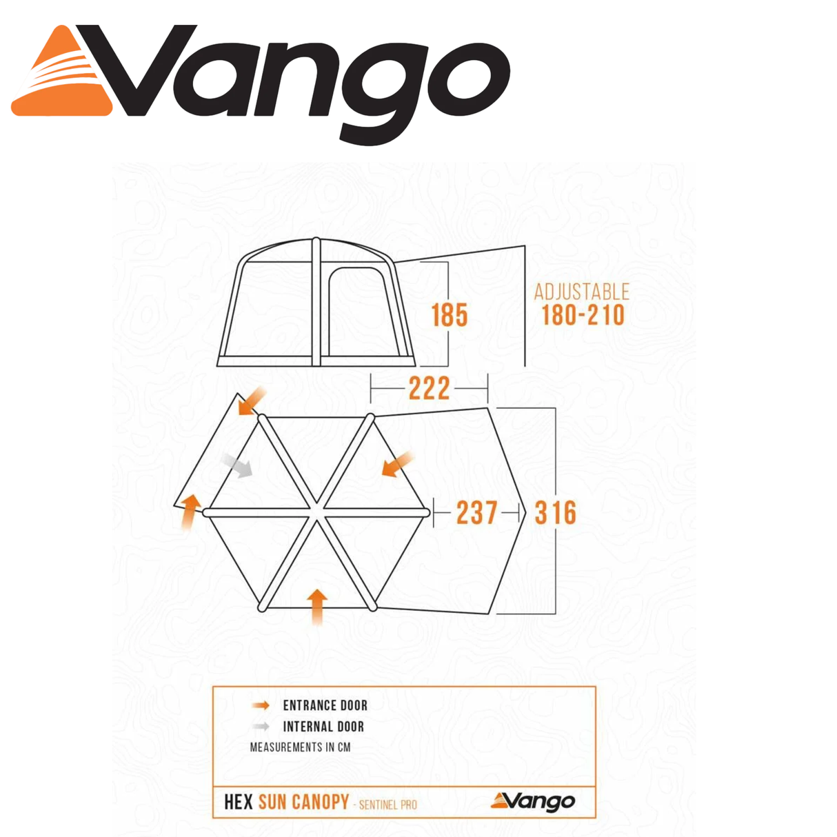 Vango Hex Sun Canopy in a spacious outdoor setting, showcasing its unique hexagonal design and durable fabric.