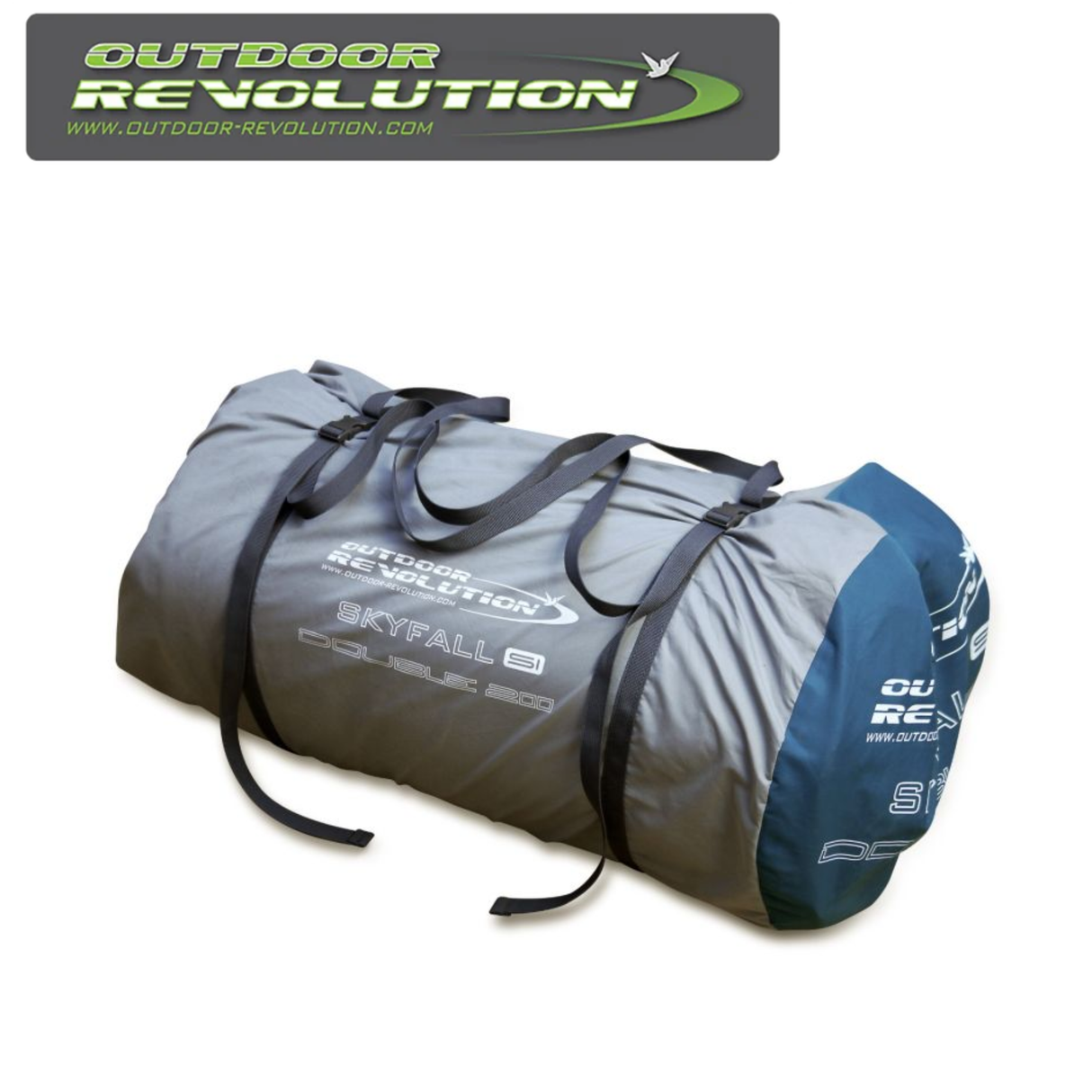 Outdoor Revolution Skyfall Double 200 self-inflating sleeping mat in a campsite setting, showcasing its padded design.