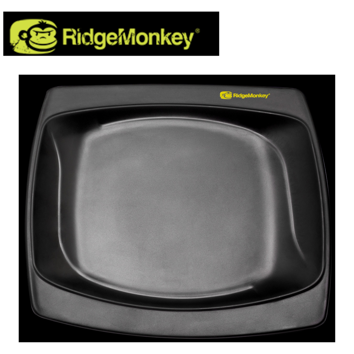 RidgeMonkey DLX Large Plate showing a durable, lightweight camping plate with a smooth surface and sturdy edges.