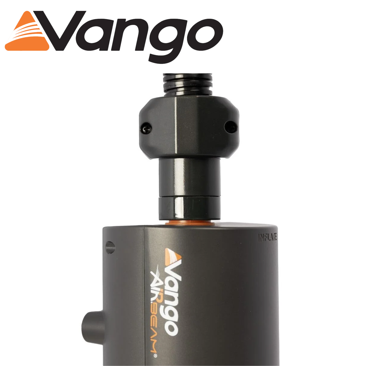 Vango AirBeam Tempest Pump with a sleek design, featuring a nozzle and handle for easy inflation of air tents.