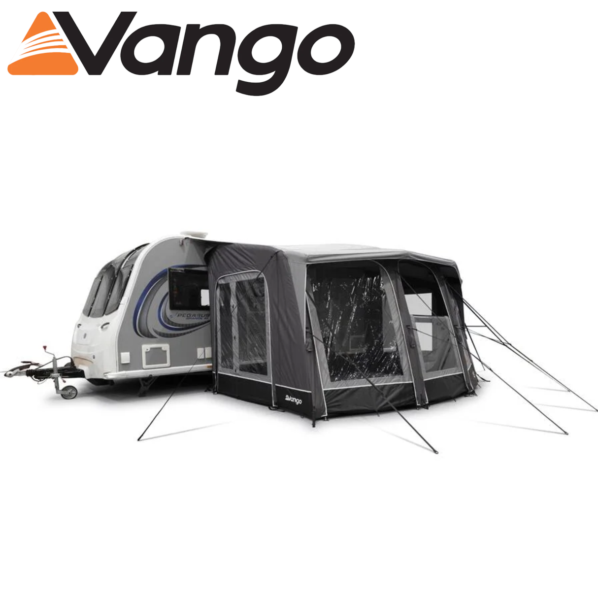 Vango Tuscany Air Pro 400 Caravan Awning set up, showcasing its spacious design and durable materials in a scenic outdoor setting.