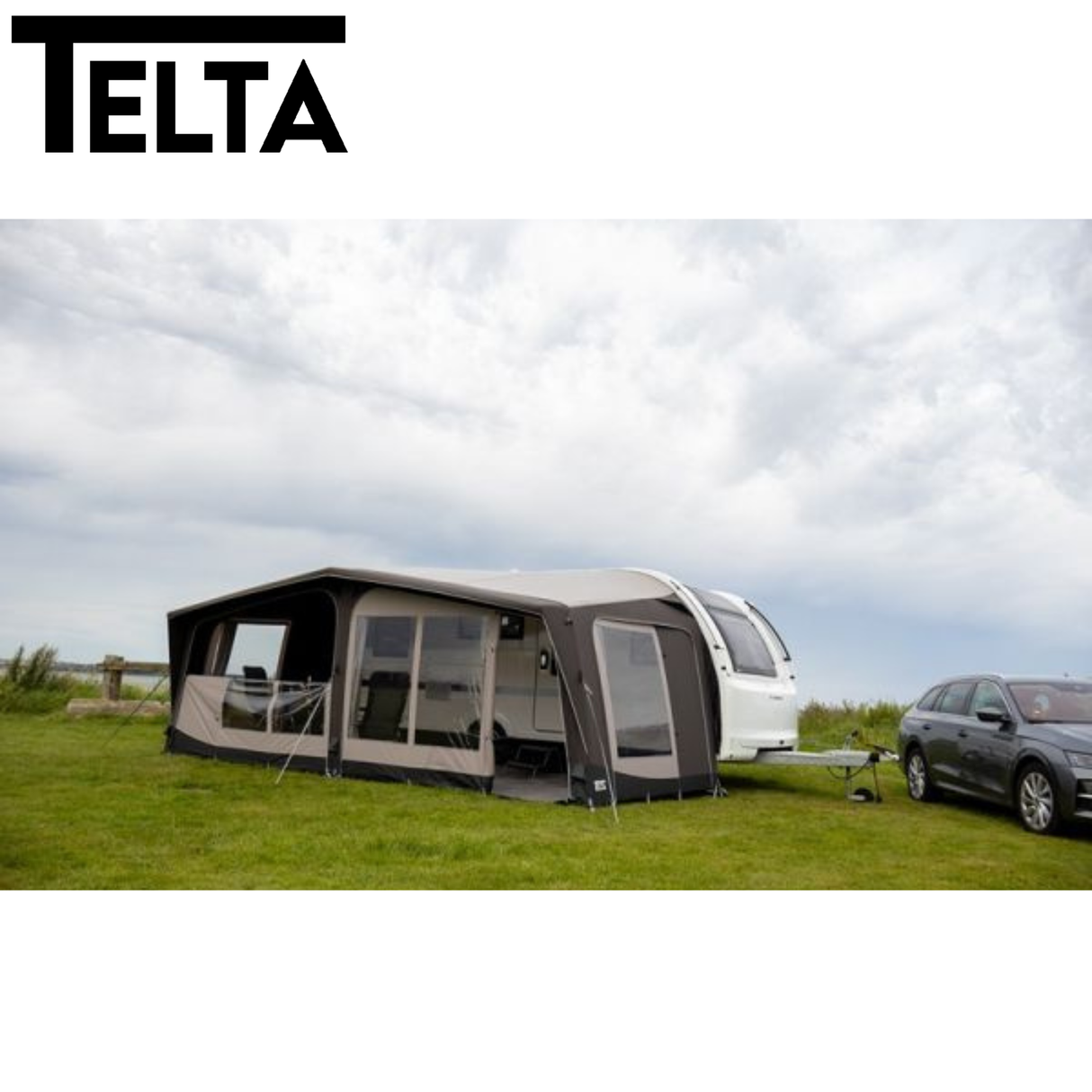 Telta Lounge Air Full Awning set up, showcasing spacious design and durable fabric for outdoor relaxation and comfort.