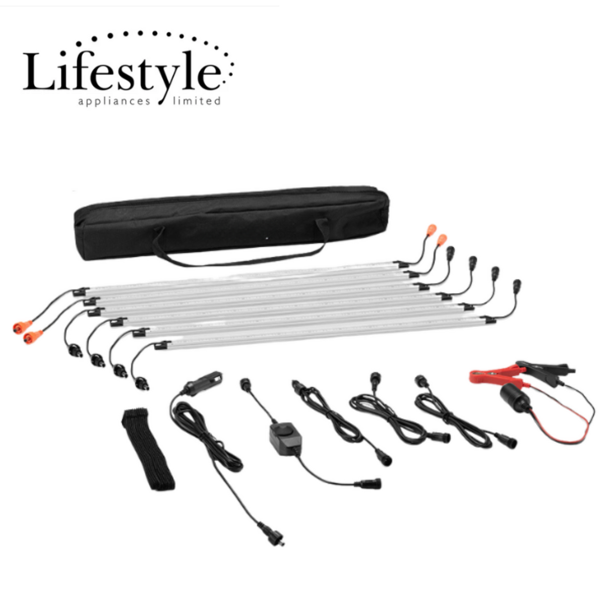 Lifestyle Camp 6 bar lights with slim black fixtures shown in a modern outdoor lighting design