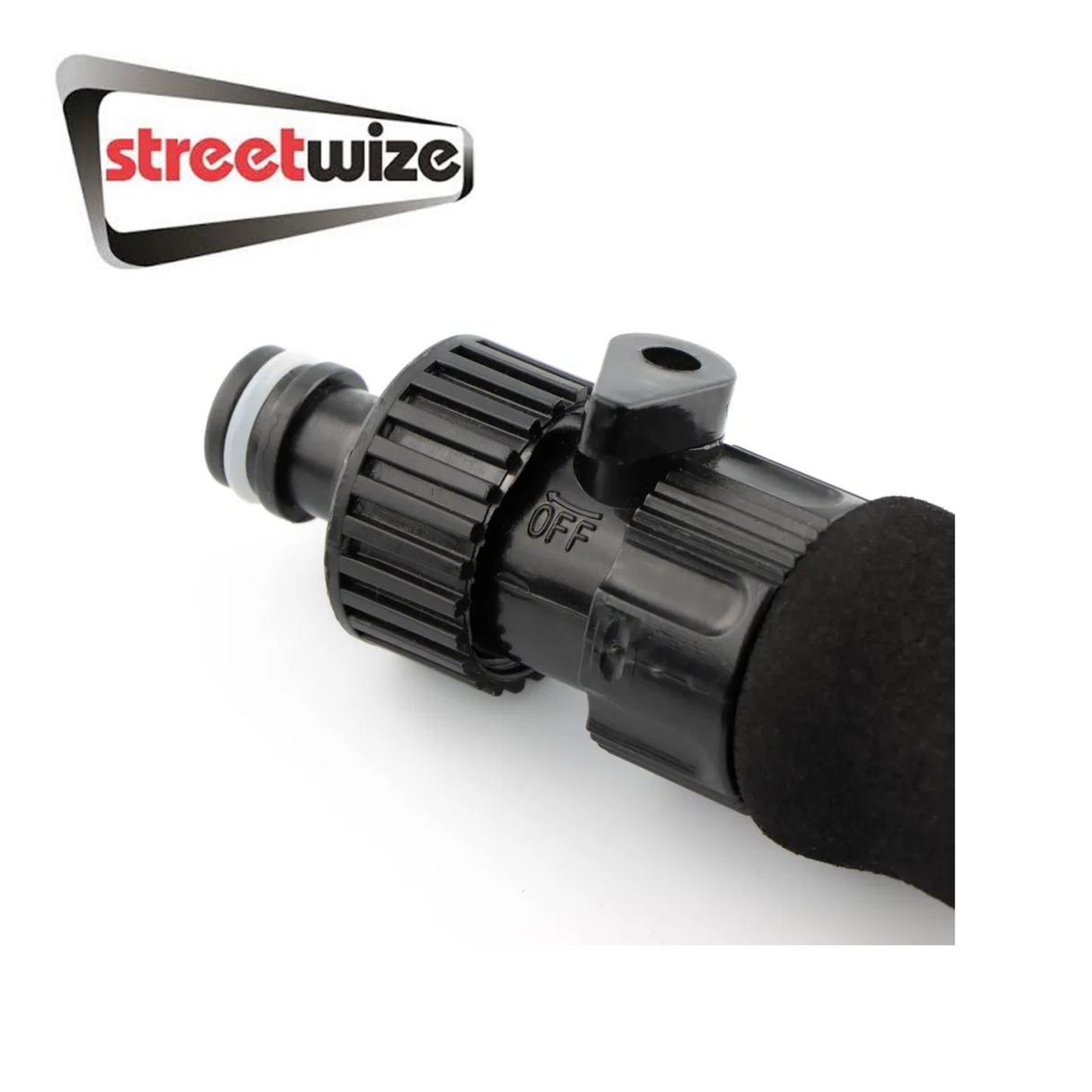 Streetwize Flow Thru alloy wheel brush with ergonomic handle and bristles, ideal for effective cleaning of wheel surfaces.