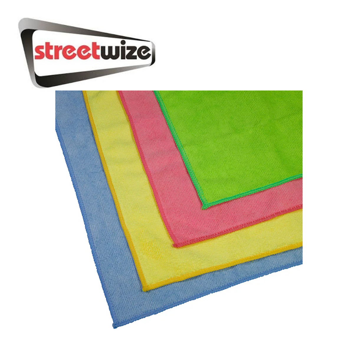 Multicolour Streetwize microfibre towels in a pack of 10, showcasing soft texture and versatile cleaning use.