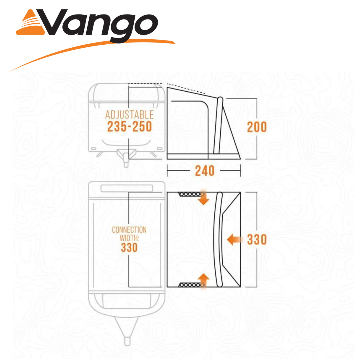 Vango Palma Air 330 Awning in a spacious outdoor setting, showcasing its air beam structure and durable material.