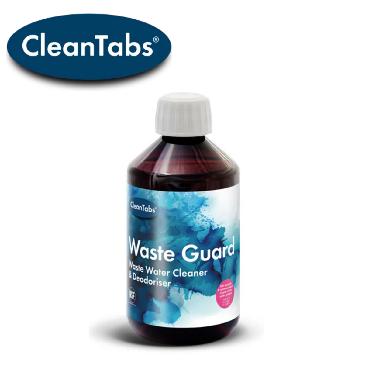 Cleantabs Waste Guard tank cleaner in a bottle, designed for effective cleaning of tanks and waste systems.