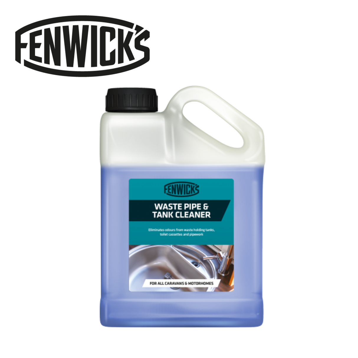 Fenwicks Waste Pipe & Tank Cleaner in a bottle, showcasing the label and product design for effective tank cleaning.
