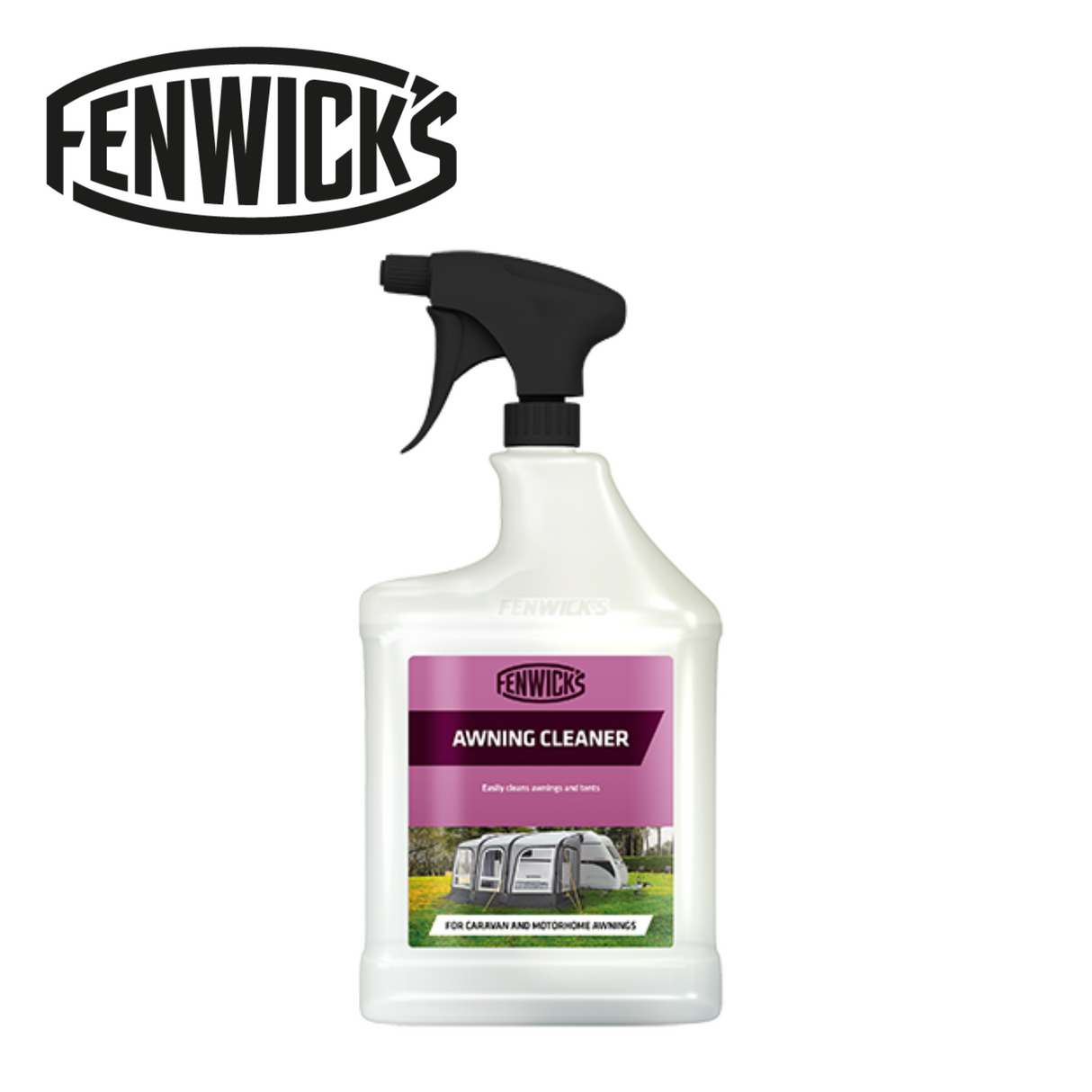 Fenwicks Awning Cleaner bottle with label, showcasing its effective cleaning formula for outdoor awnings.