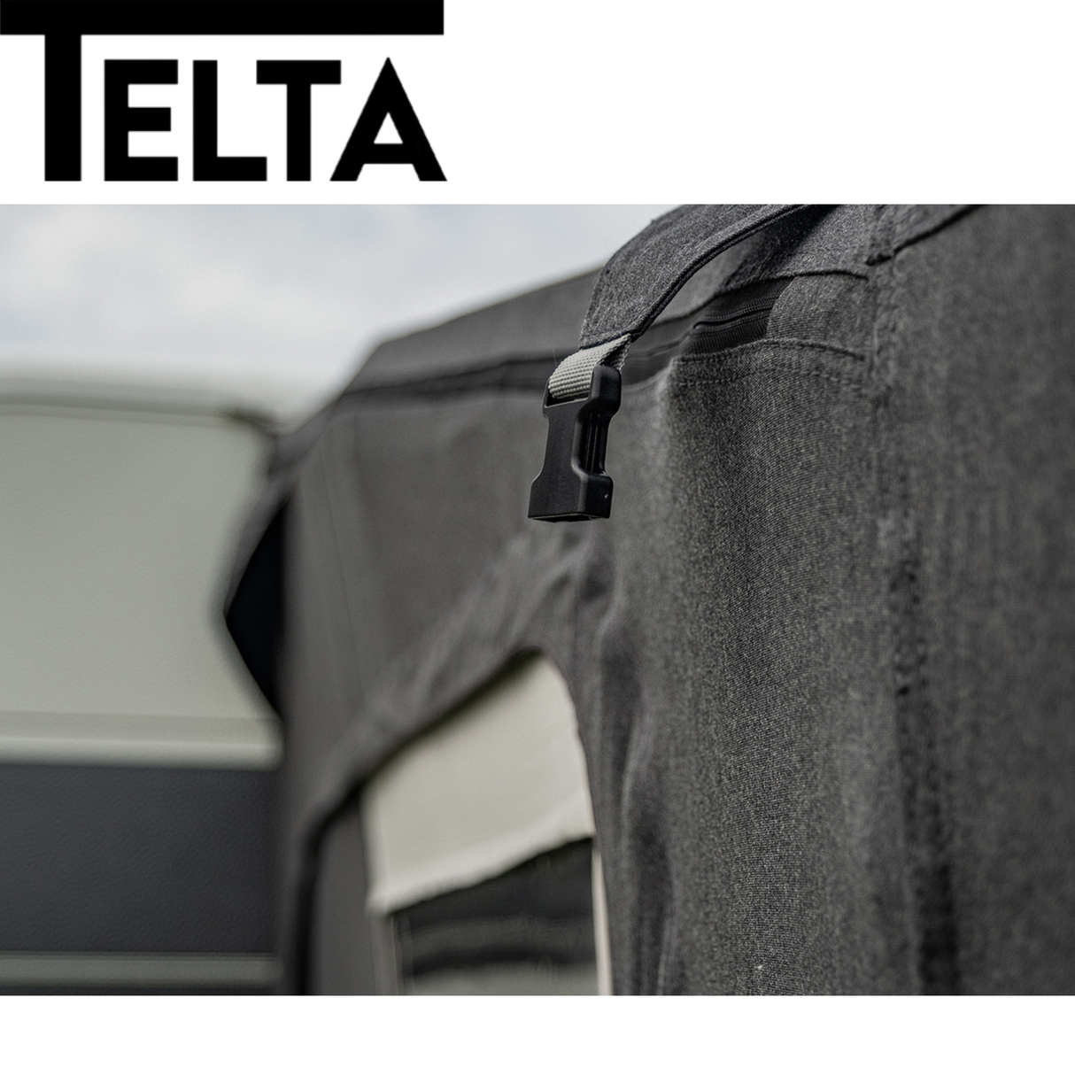 Telta Estate 390 Air Awning installed on a residential patio, showcasing its spacious design and durable fabric.