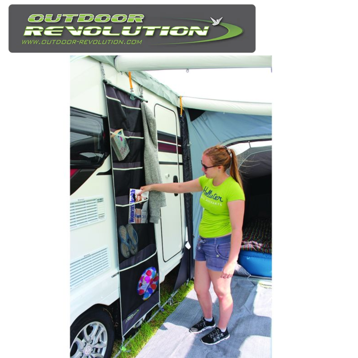 Outdoor Revolution Awning Storage Hanger displayed on a wall, showcasing its compact design and sturdy hooks for organization.