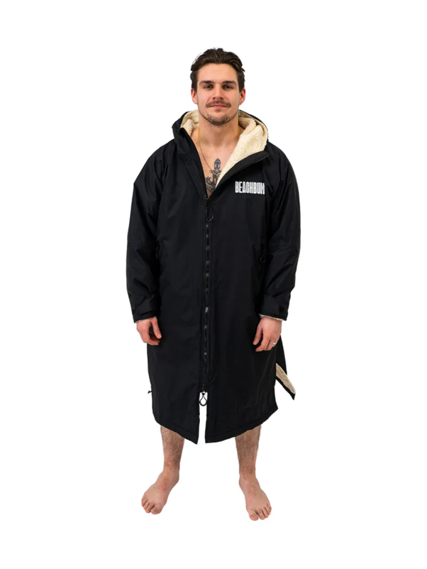 Black Beachbum changing robe for adults, featuring a comfortable design ideal for beach and outdoor use.