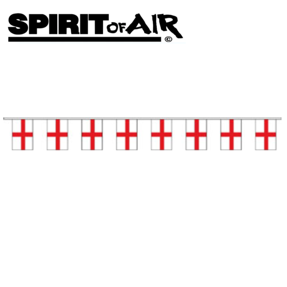 Spirit of Air St George Cross bunting, 36ft long, featuring red crosses on white fabric, ideal for patriotic celebrations.