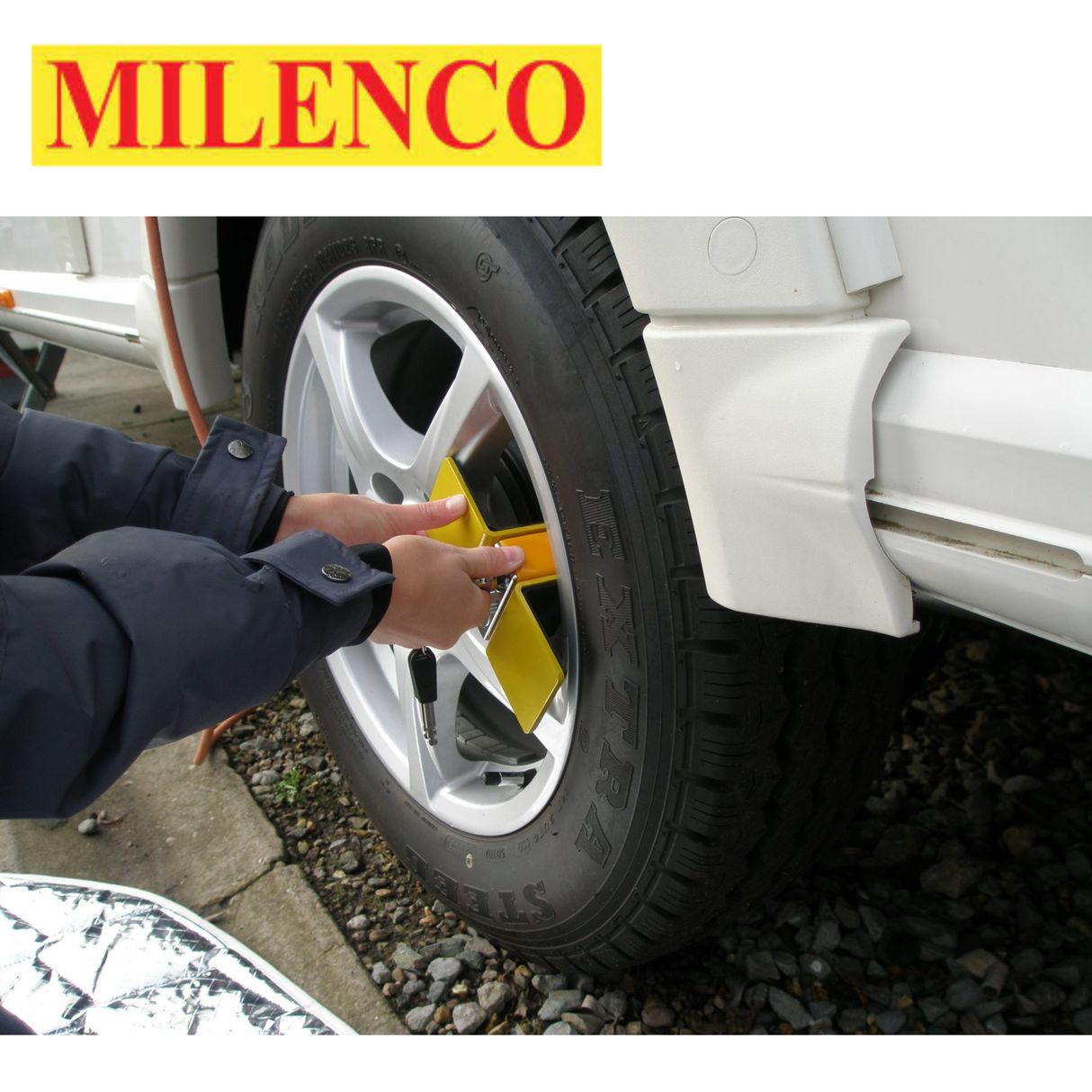 Milenco Compact C WheelClamp designed for alloy and steel wheels, featuring a robust construction and secure locking mechanism.