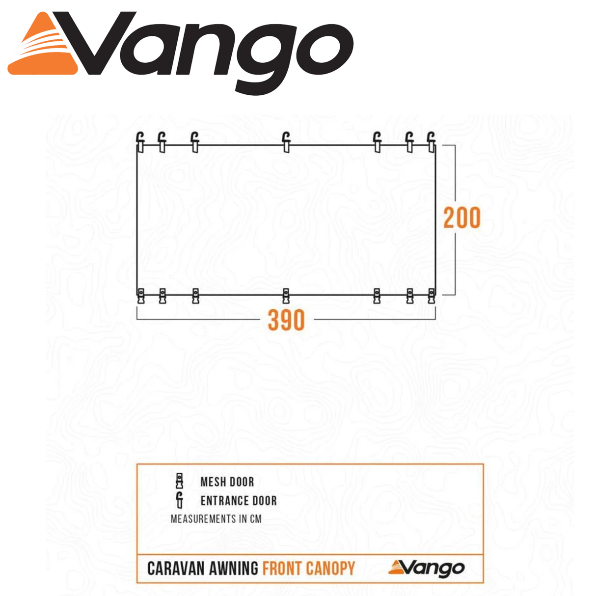 Vango Front Awning Canopy set up in a campsite, showcasing its spacious design and weather-resistant fabric.