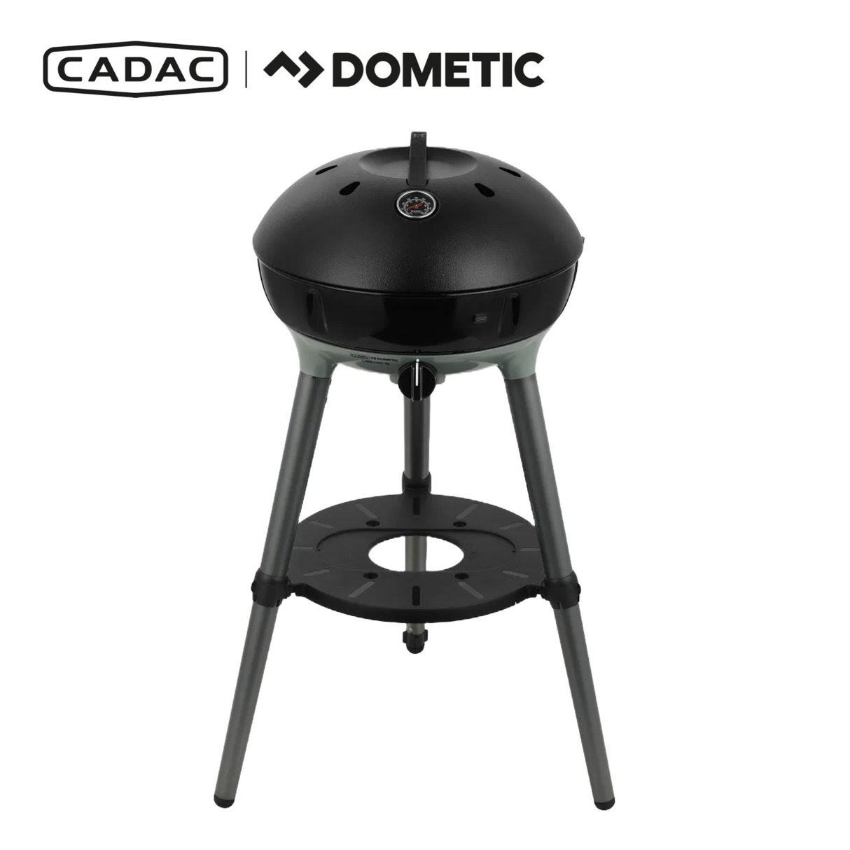 Cadac Dometic Carri Chef 40 BBQ with dome lid, showcasing portable gas grill design and cooking surface.