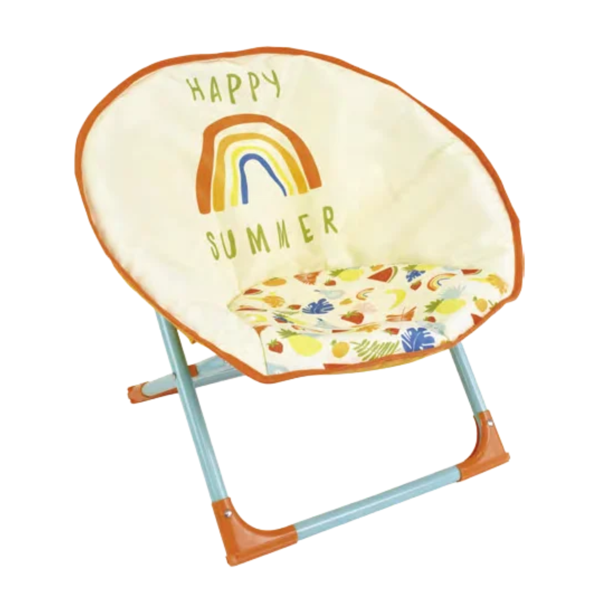 Colorful children's rainbow fruits moon chair by Quest Leisure, featuring a playful design ideal for kids' rooms.