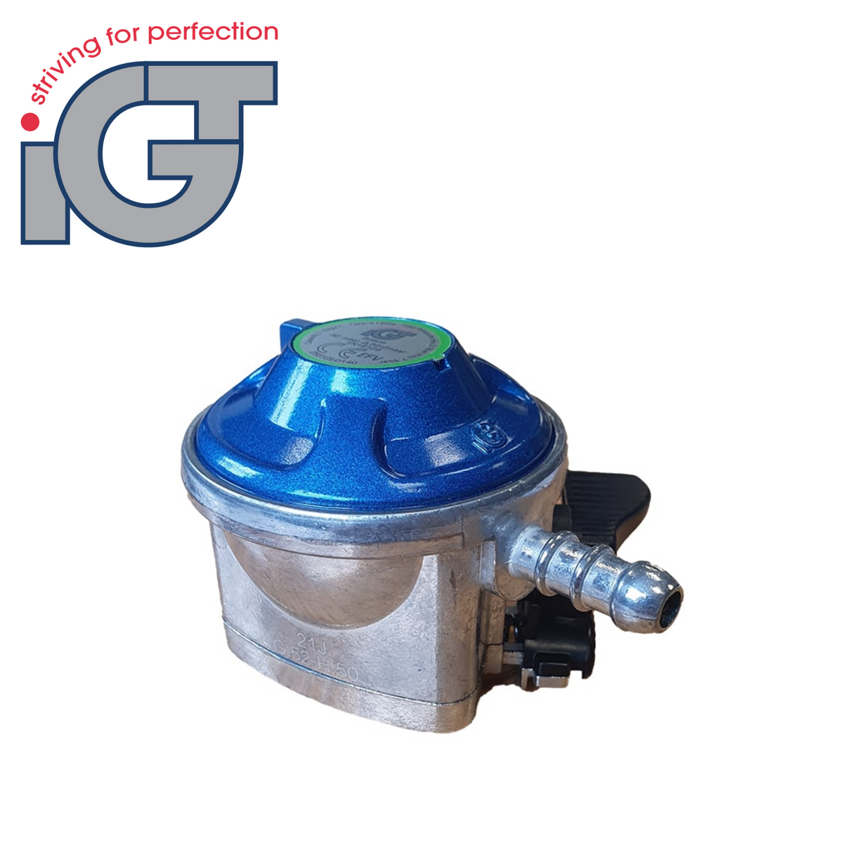 IGT butane clip-on regulator with a secure clip design, suitable for camping and outdoor cooking.