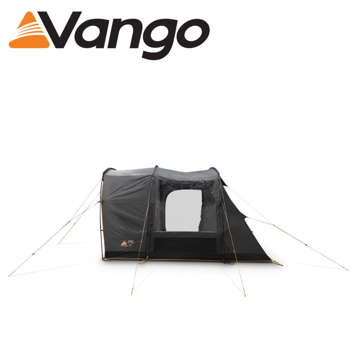 Vango Cove III Mid Poled Driveaway Awning set up next to a campervan, showcasing its spacious design and fabric details.
