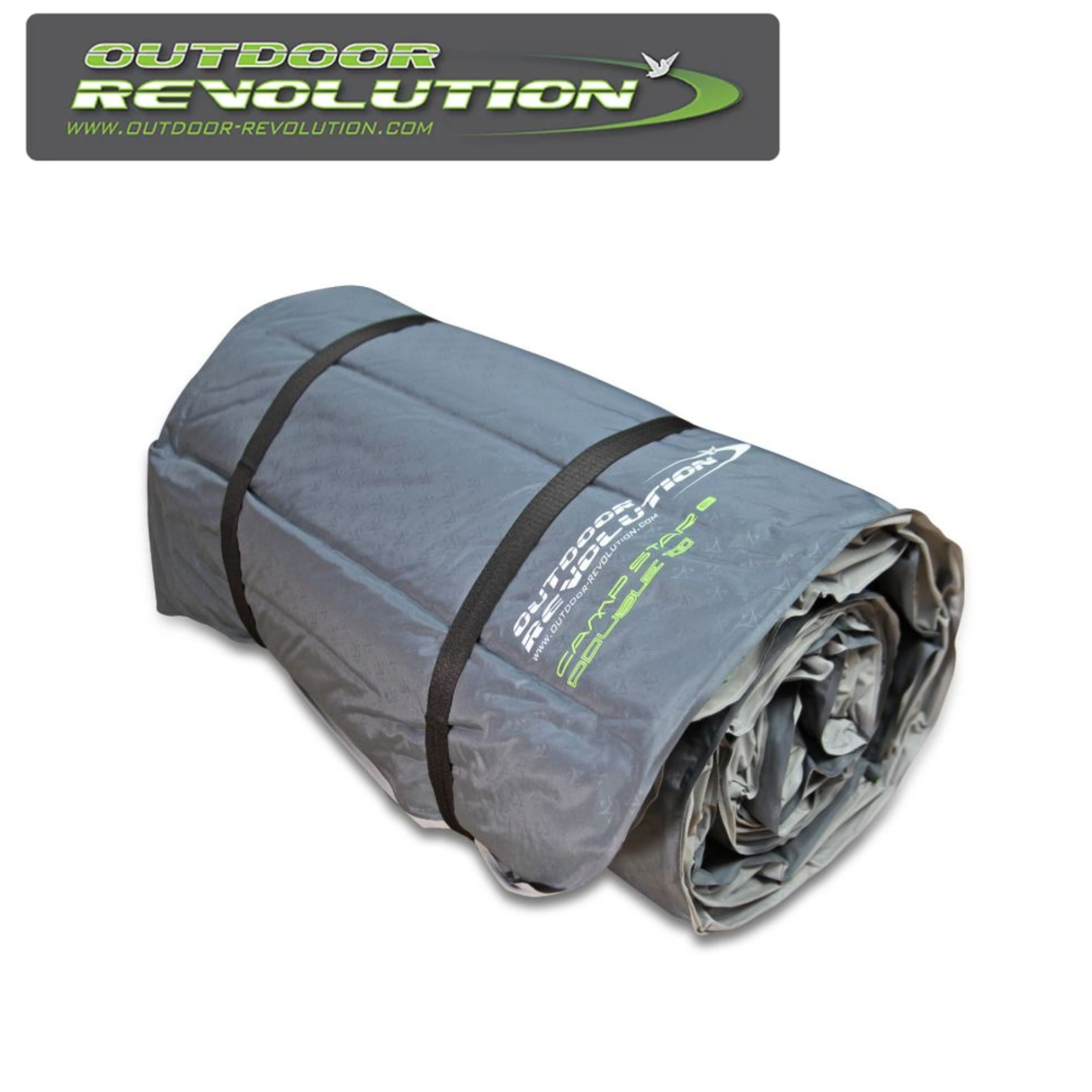 Outdoor Revolution Camp Star Double 100 self-inflating mat in a campsite setting, showcasing its thickness and texture.