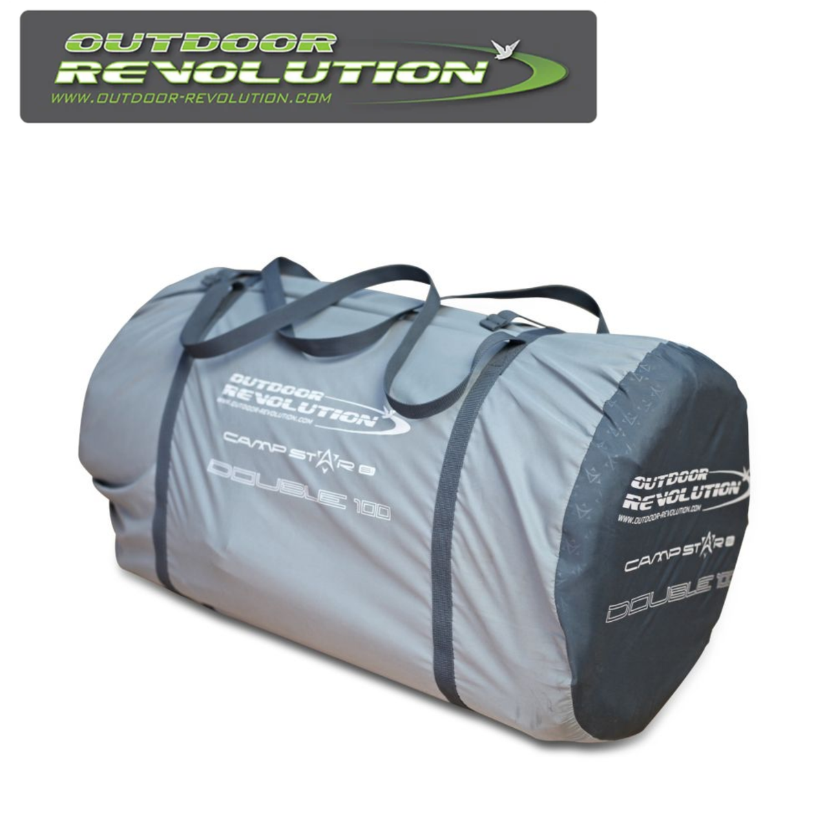 Outdoor Revolution Camp Star Double 100 self-inflating mat in a rolled-up position, showcasing its durable fabric and compact design.