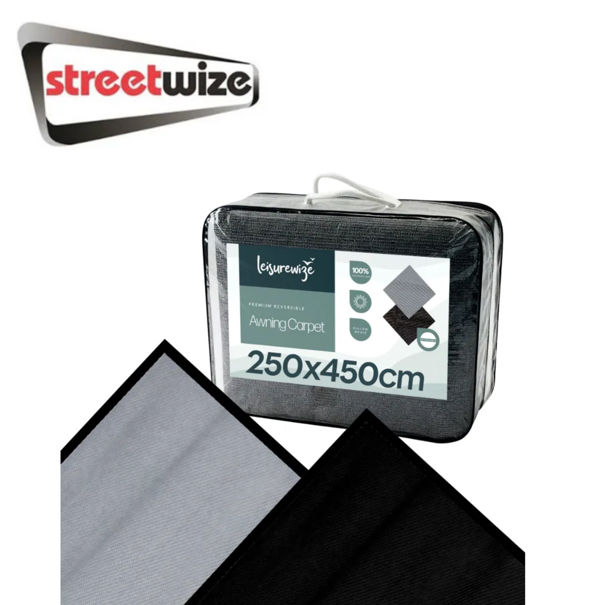 Streetwize Premium Reversible Awning Carpet showing textured surface and reversible design for outdoor use.