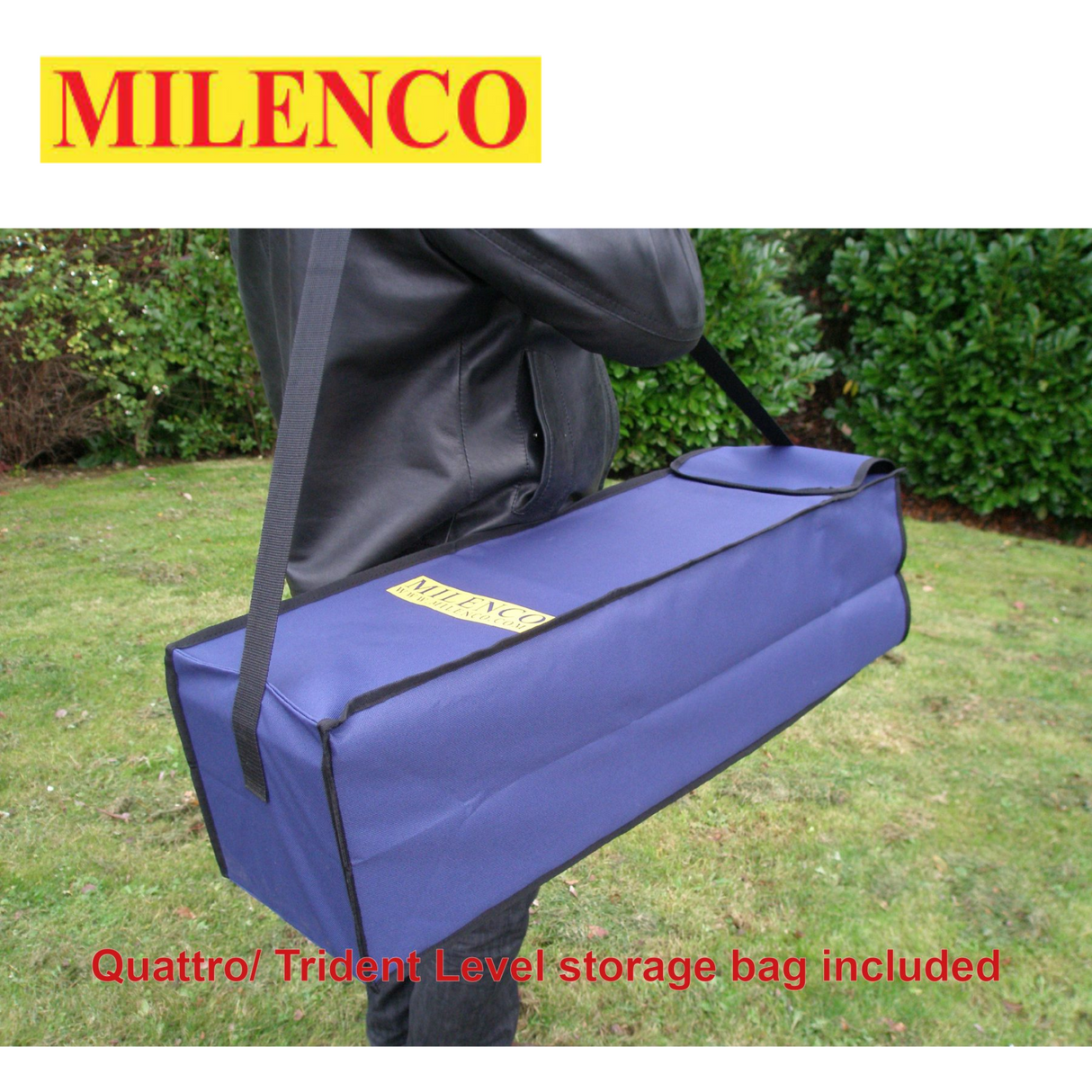 Milenco Trident 3 levellers in a storage bag, featuring a durable design for stable vehicle positioning on uneven ground.