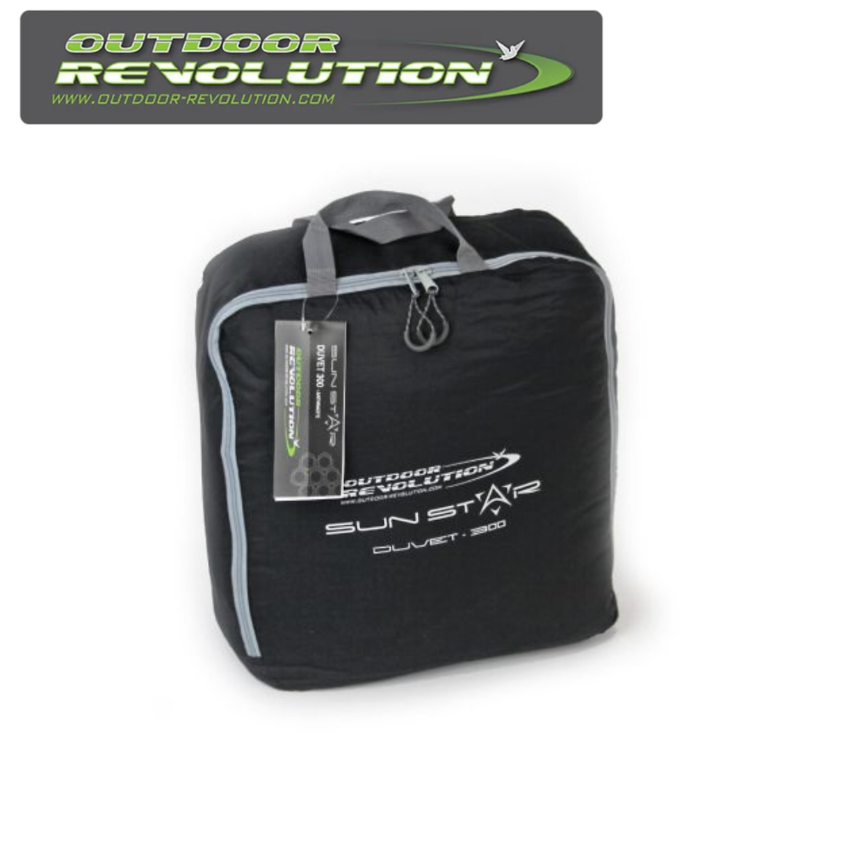 Outdoor Revolution SunStar Duvet 300 displayed on a bed, showcasing its soft fabric and cozy design for outdoor use.