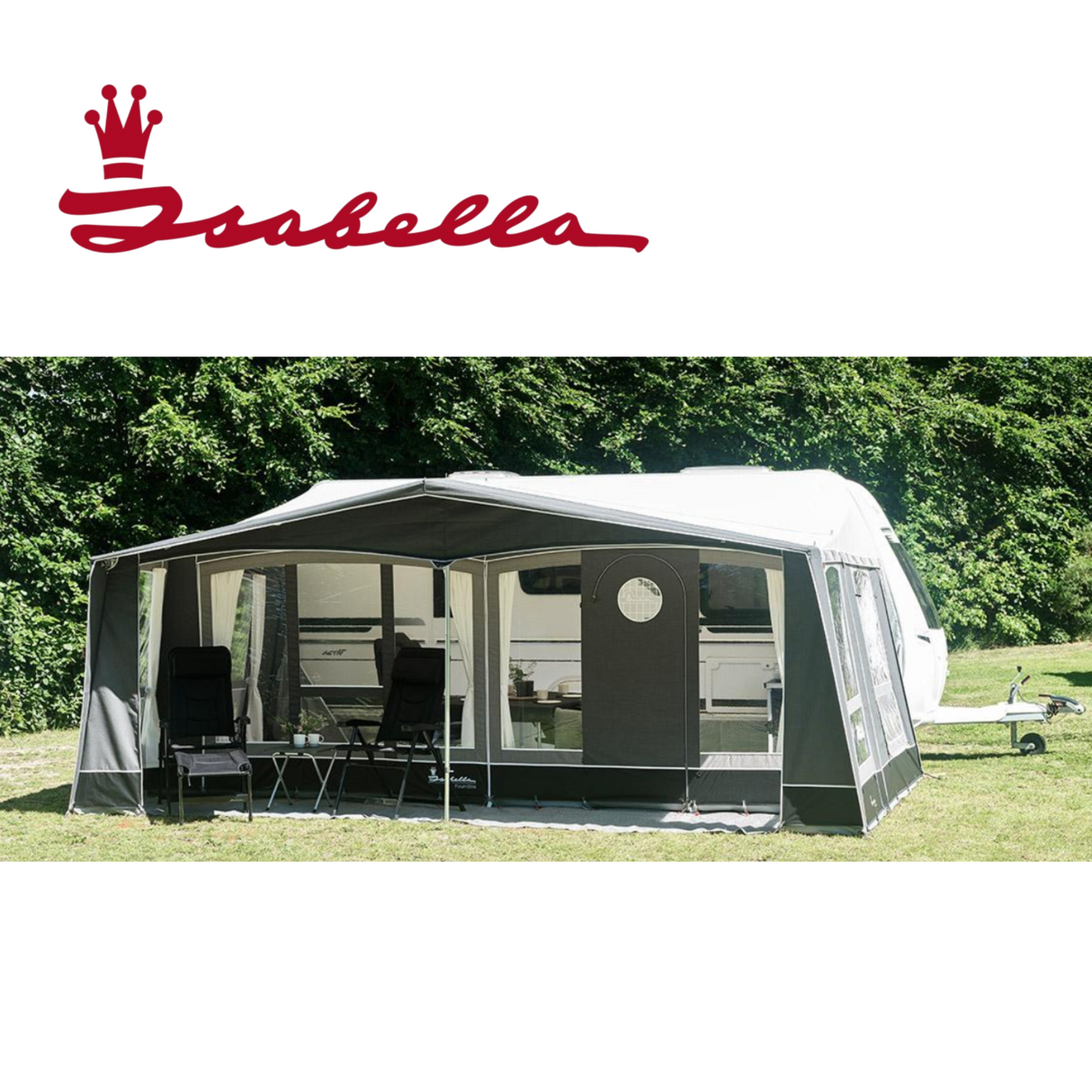Isabella Forum Etna Mega Frame Seasonal Awning featuring a spacious design and durable fabric for outdoor use.