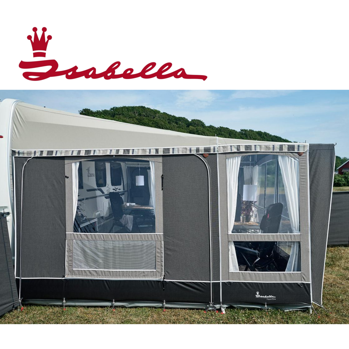 Isabella Forum Etna Mega Frame Seasonal Awning in a vibrant color, showcasing its spacious design and sturdy structure.
