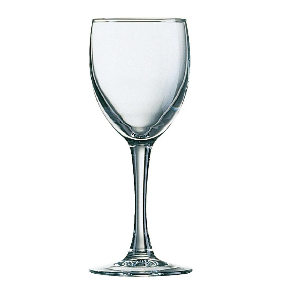 Clear P.L.S premium wine glass with a 230ml capacity, showcasing a elegant, transparent design for wine serving.