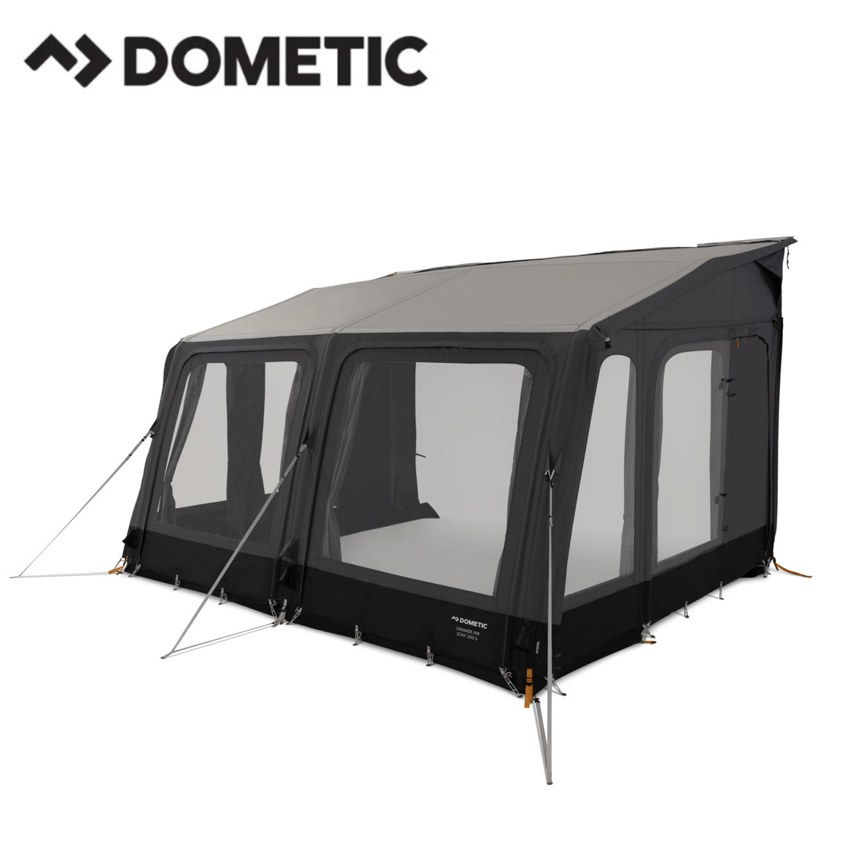 Dometic Grande AIR Stay 390 S porch awning with fabric and airframe, providing shade and shelter for outdoor camping.