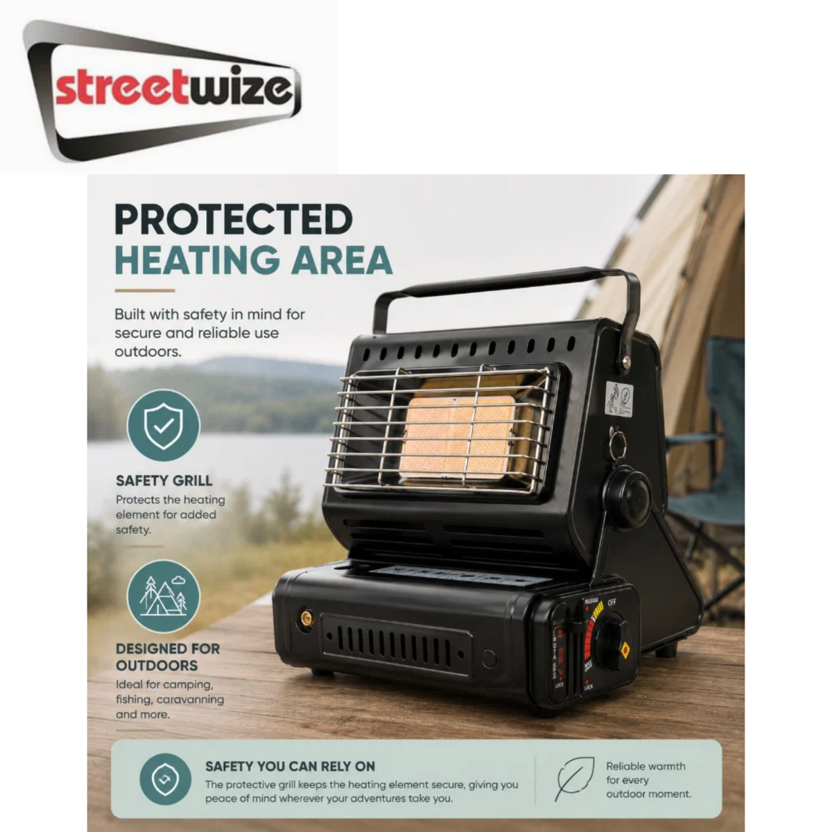 Streetwize 2 in 1 Portable Outdoor Gas Heater and Camping Stove